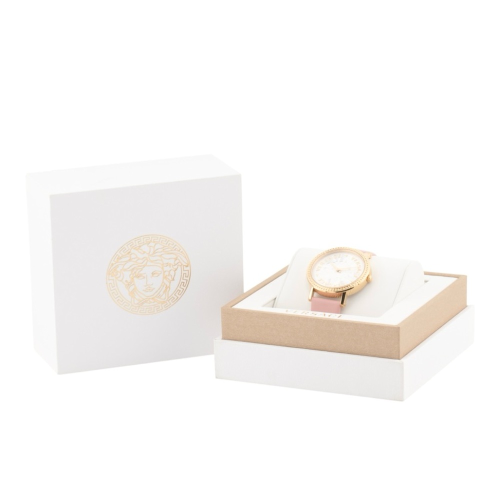 Pink & Gold Women’s Swiss Made V Dollar Pink Leather Strap Versace Watch - Picture 3 of 4